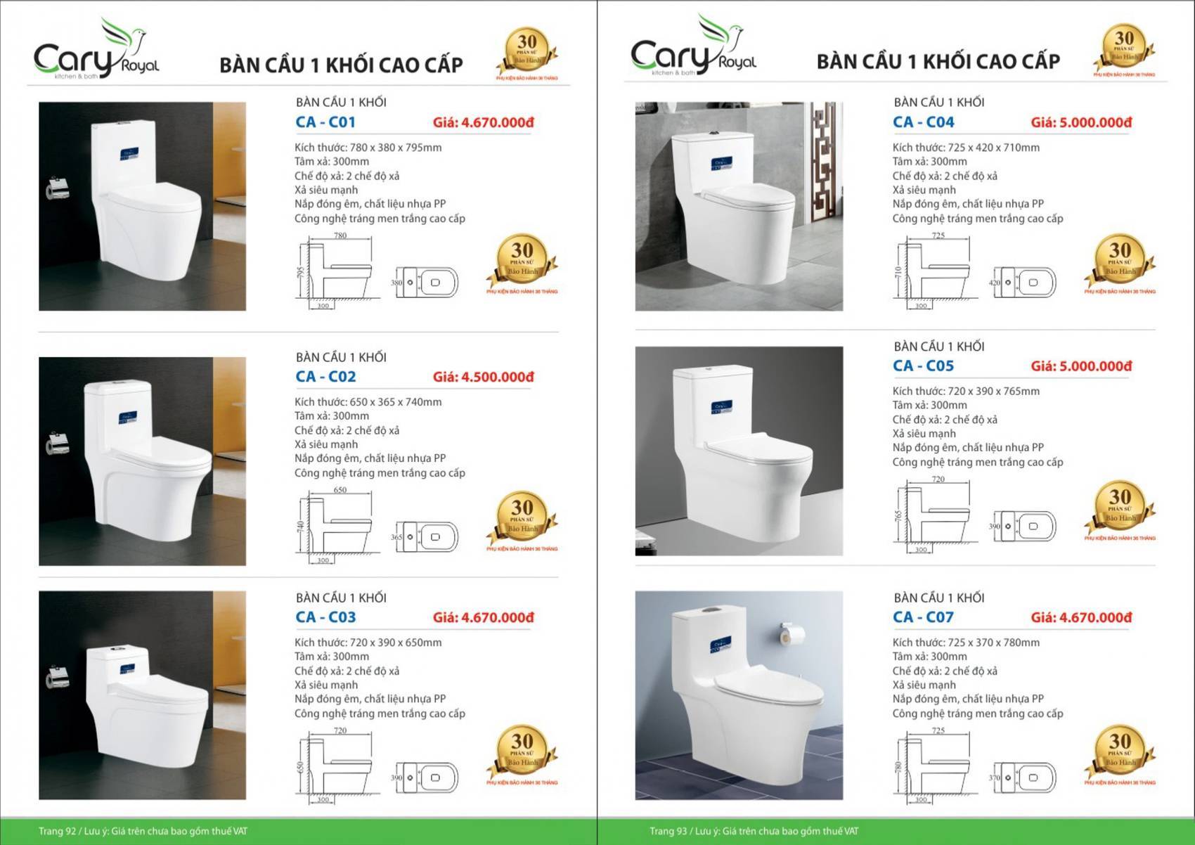Thiết bị vệ sinh CARY ROYAL Catalogue và Bảng giá mới nhất 2025 /Page 47